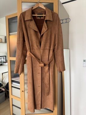 Banana Republic Factory Women's Unlined Long Tie-Waist Vegan Suede Trench Coat
